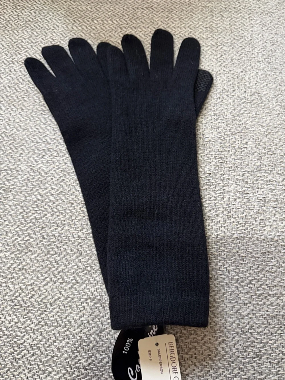 Bergdorf Goodman Long Black Knit Gloves with Touchscreen Tips